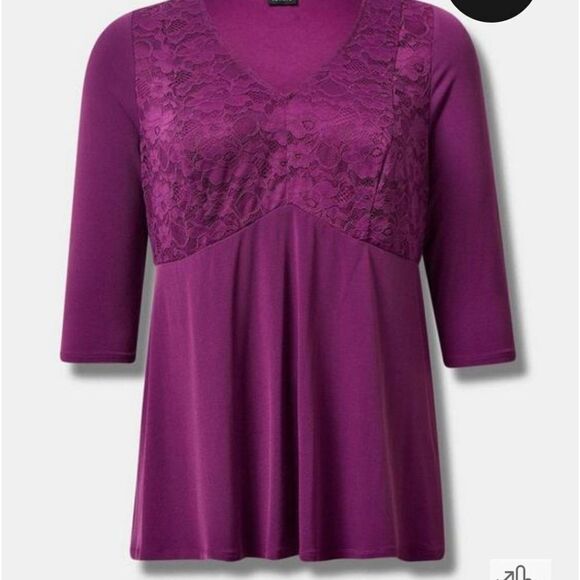 TORRID Plus Size Studio Knit Purple Lace V- Neck Babydoll Size 4X - Picture 9 of 16